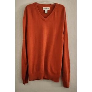 SWEATER-ORVIS-Pumpkin Orange-Long Sleeve-V-Neck-Cotton-Size MED